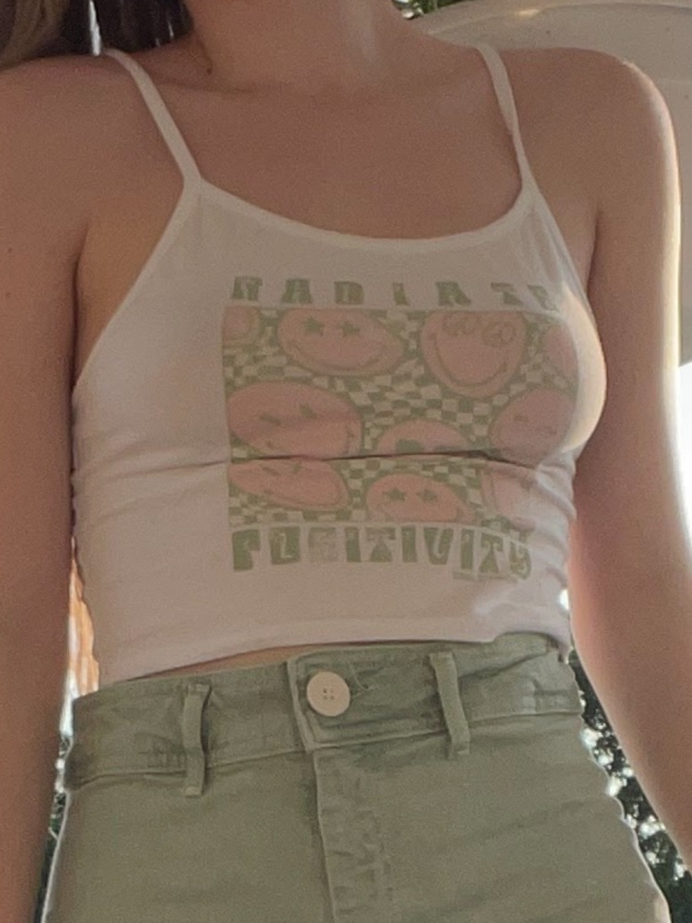 SmileyWorld radiate positivity cropped tank top with smiley face graphic